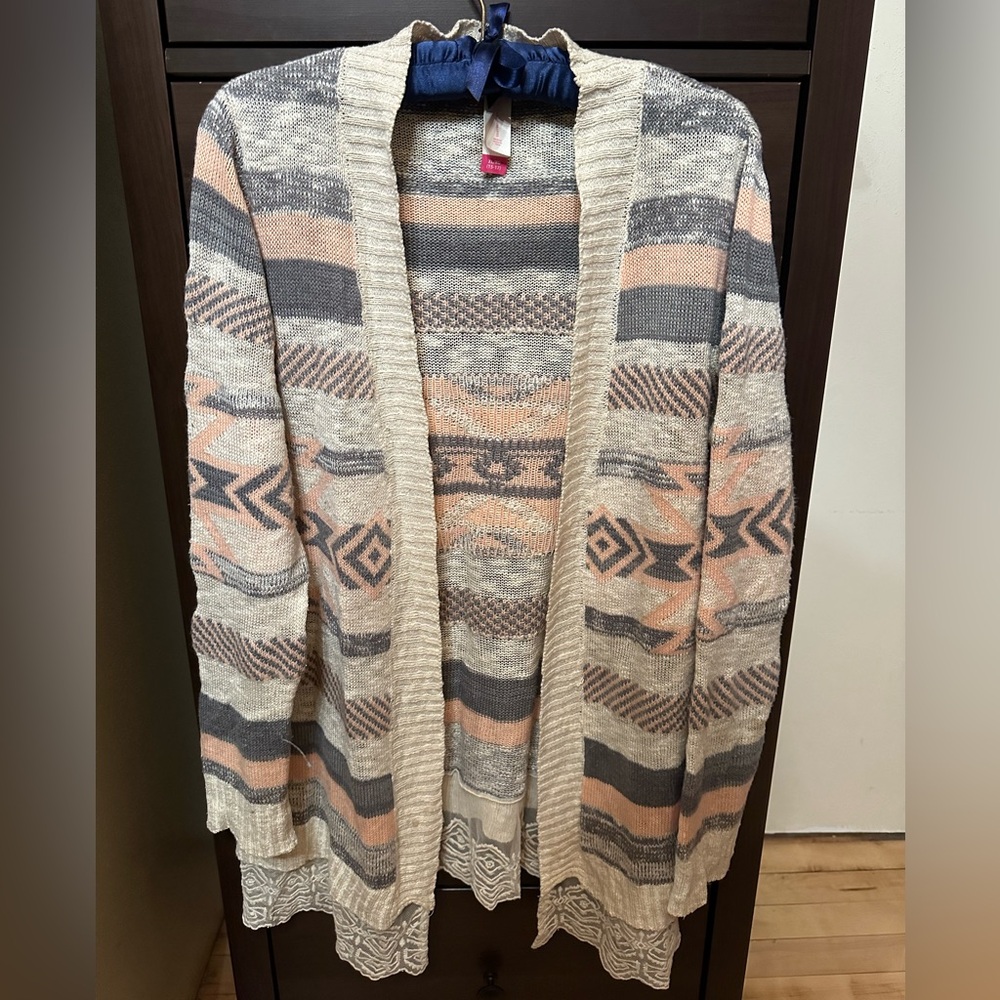 No Boundaries Long Aztec Cardigan with Lace • XL